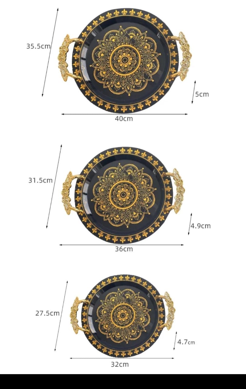 3-Piece Black and Gold Decorative Tray Set