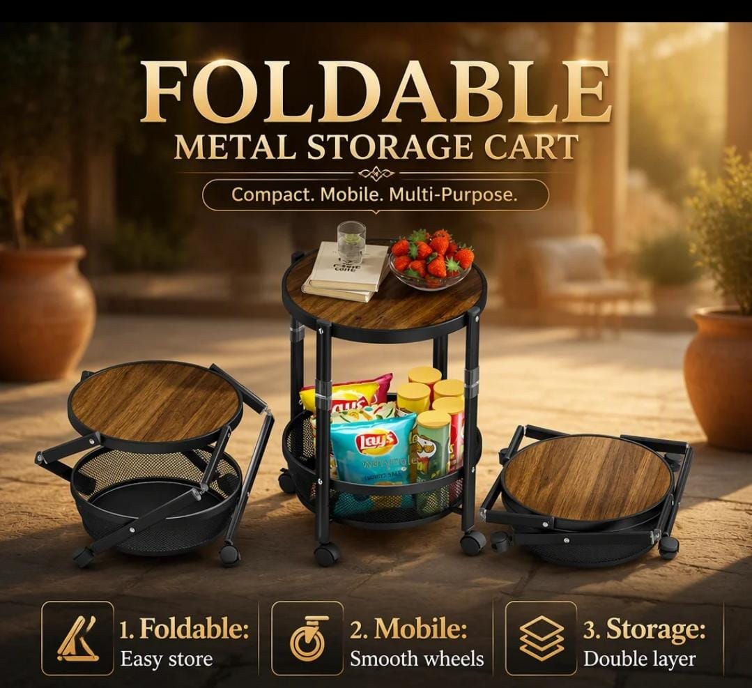 Foldable 3-Tier Metal Storage Cart
