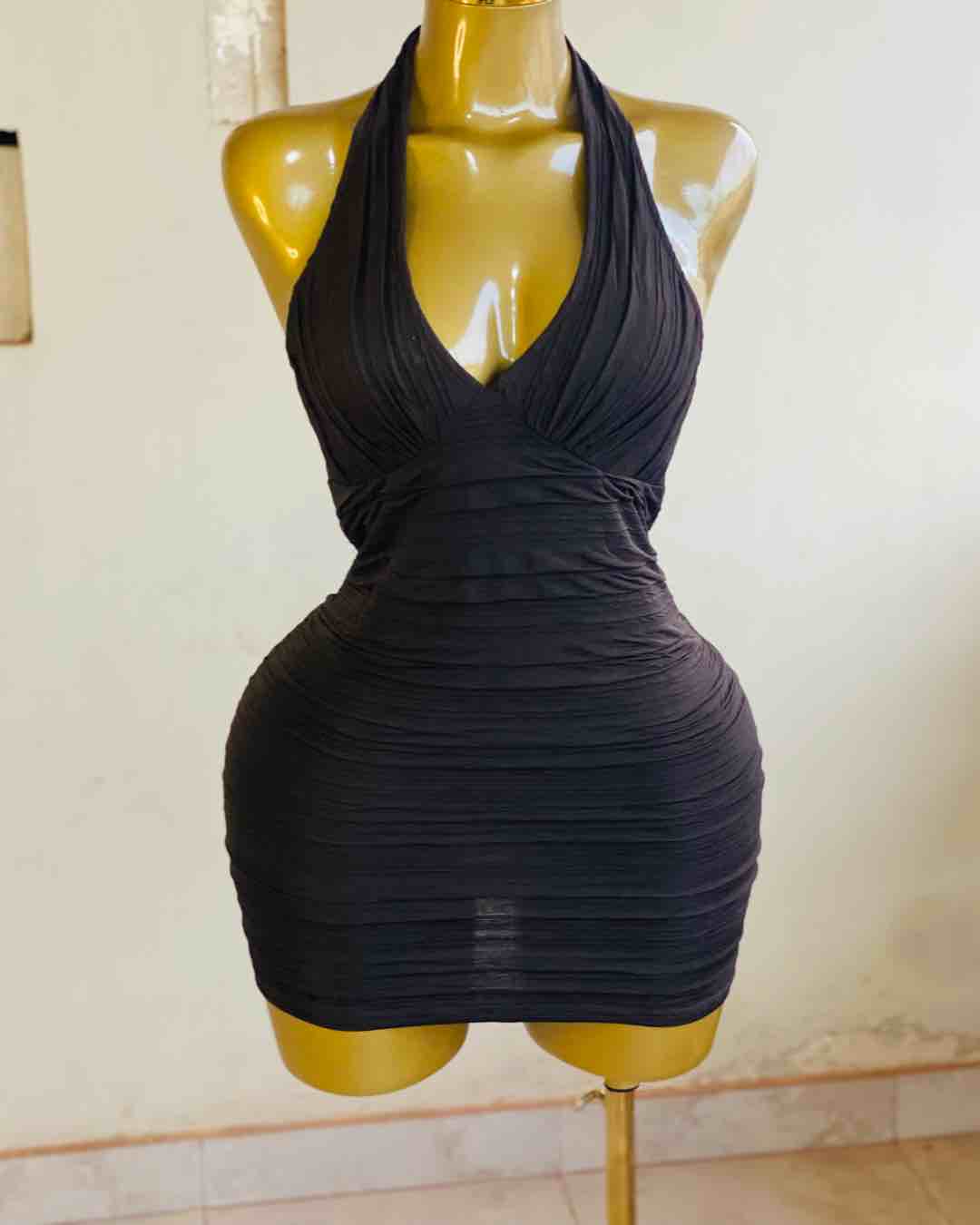 Women's Halter Neck Ruched Mini Dress