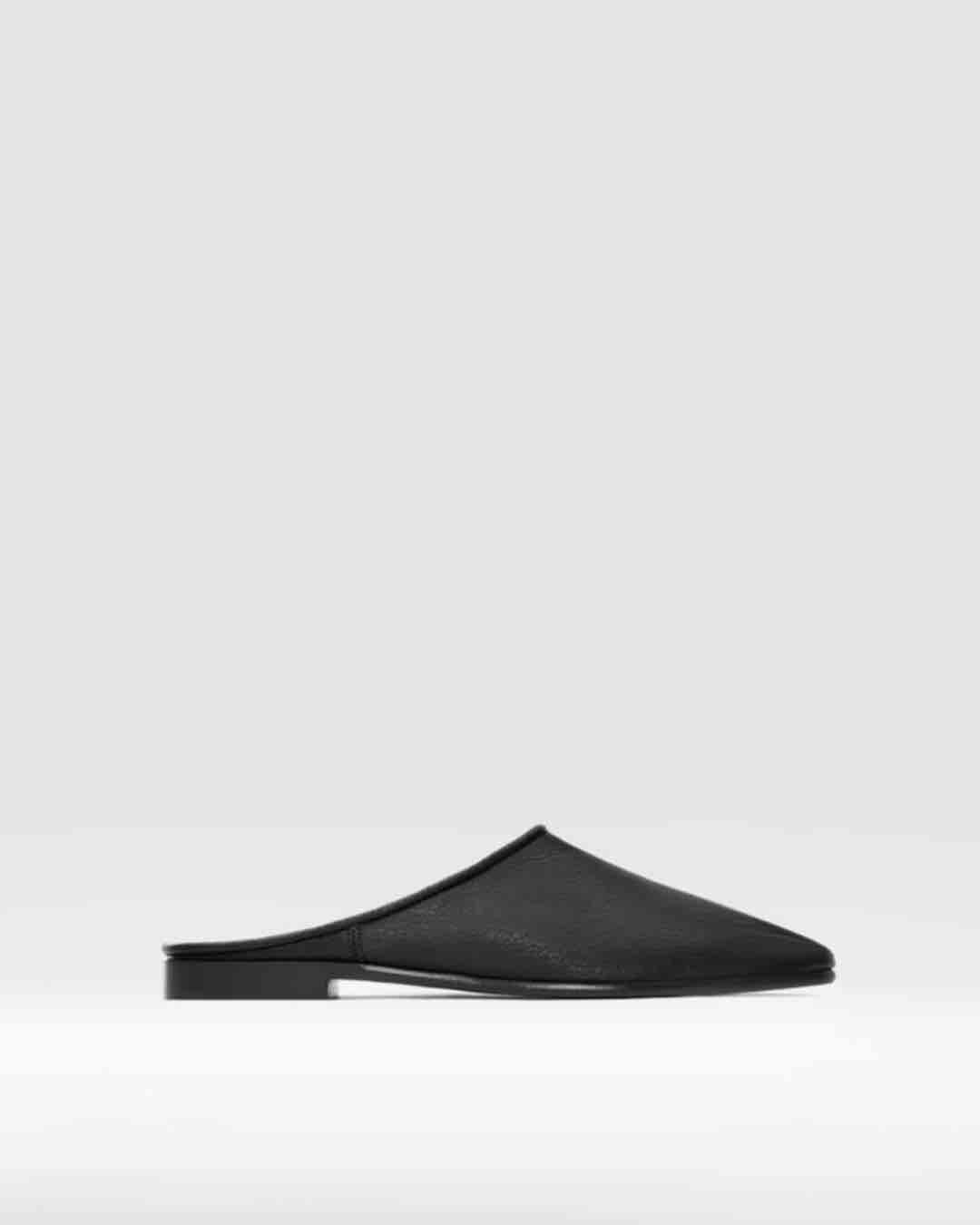 OHENE Black Leather Mule Slipper
