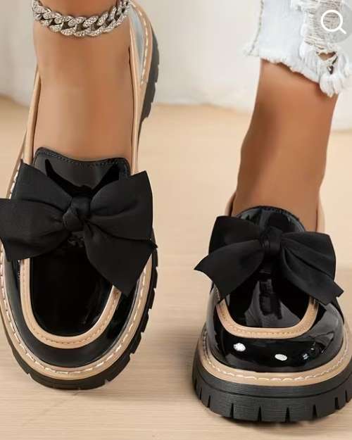 Women's Platform Loafers with Bow Design
