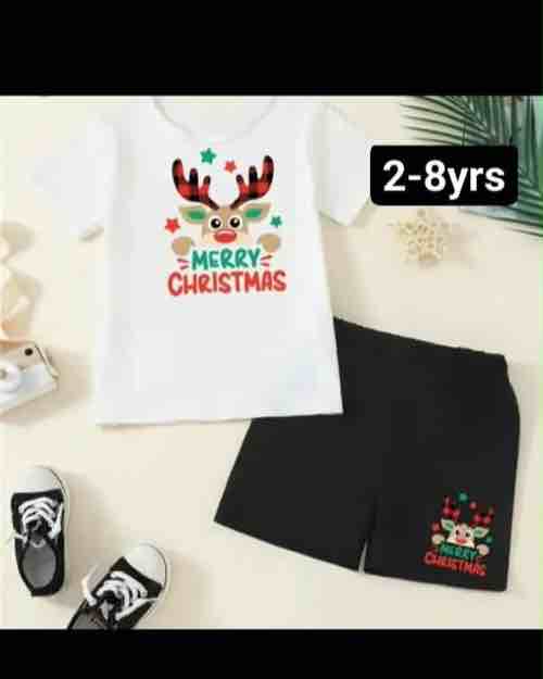 Kids' Christmas Reindeer T-Shirt and Shorts Set