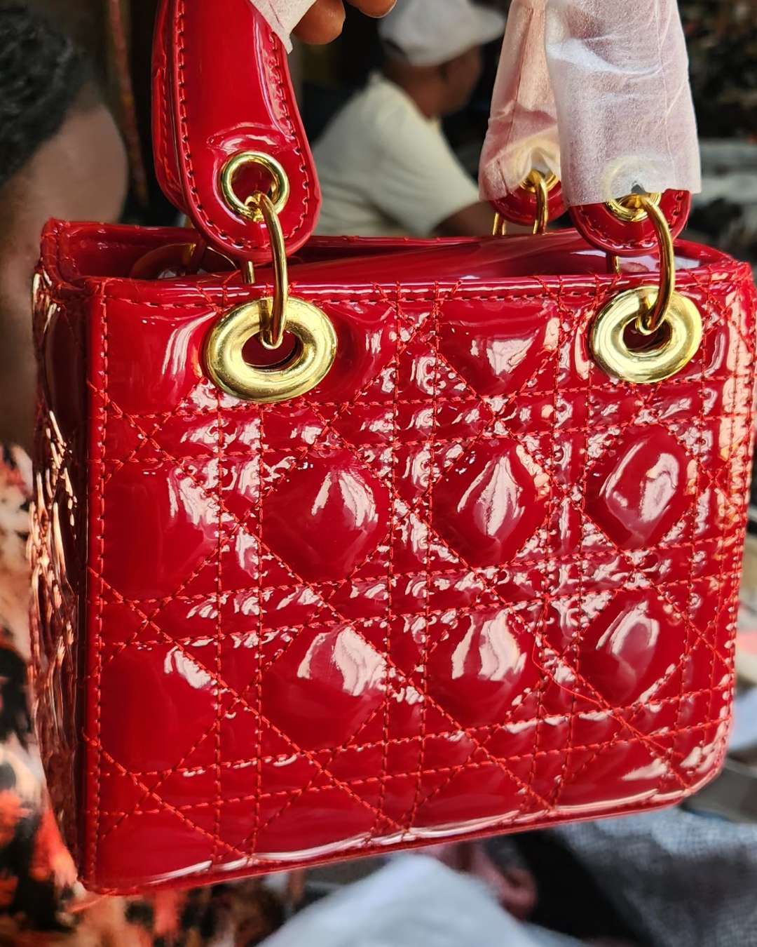 Red Quilted Patent Leather Handbag