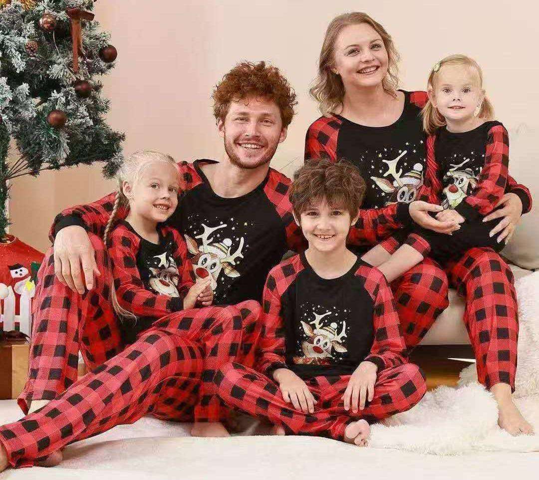 Matching Family Christmas Pajamas - Red & Black Check Reindeer