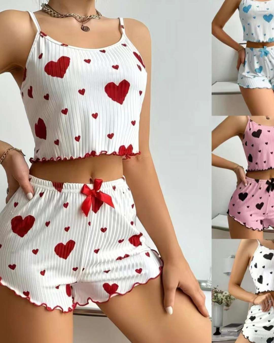 Women's Heart Print Cami Top and Shorts Pajama Set