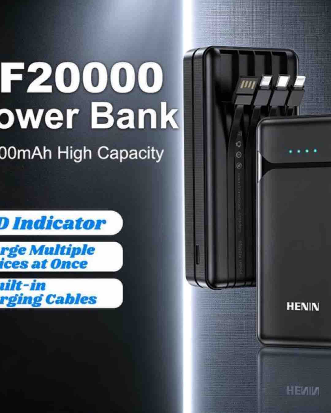 F20000 20000mAh Power Bank with Built-in Cables