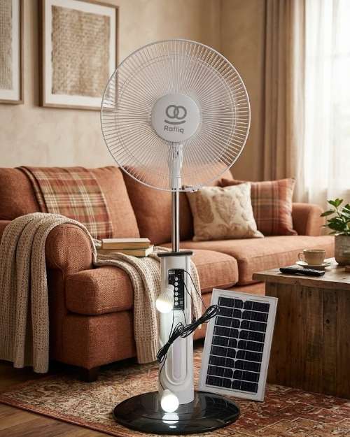 Rafliq Solar Fan with Panel+2 bulbs
