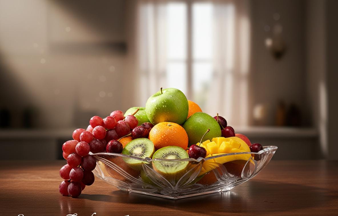 Clear glass fruit bowl