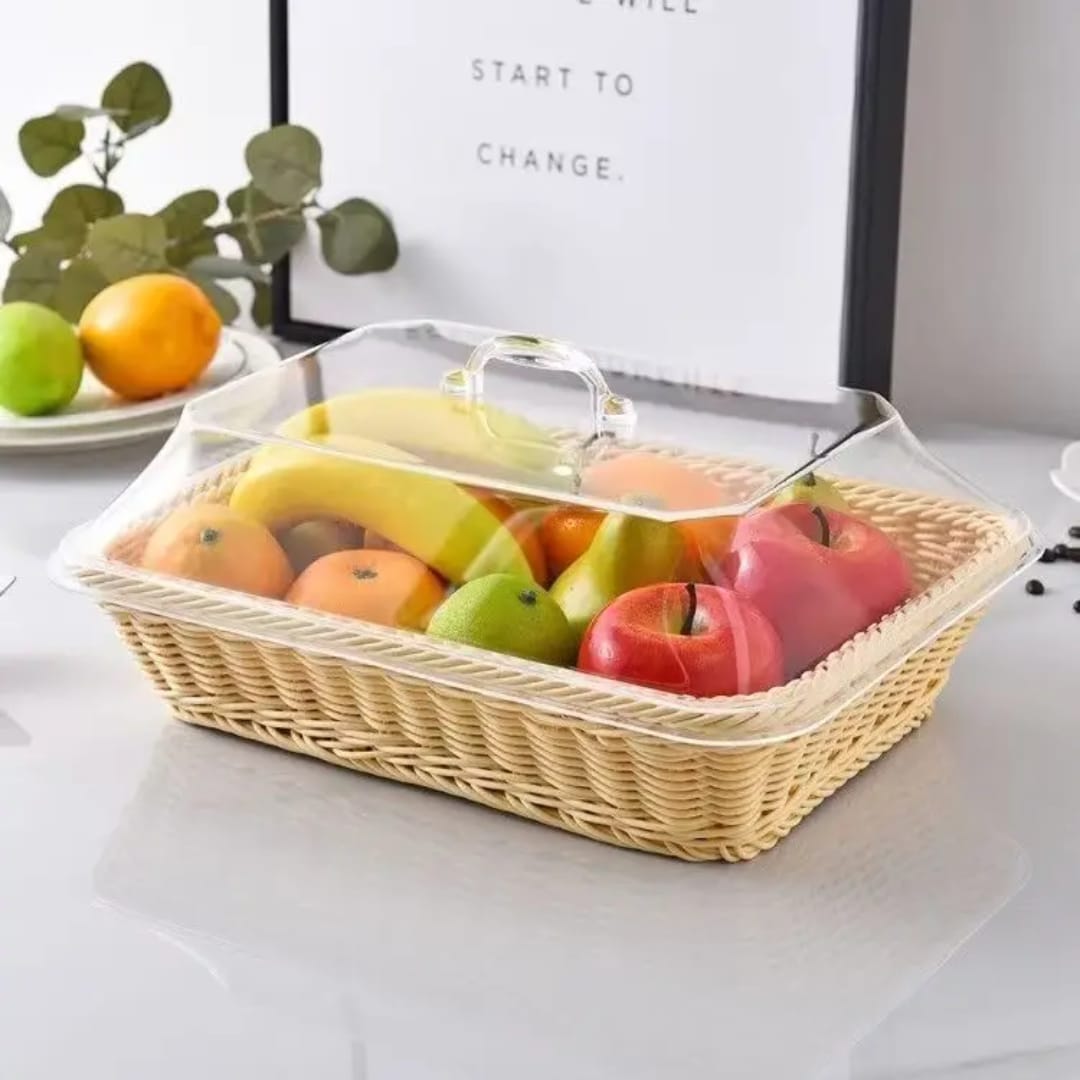 Rectangular Woven Basket with Clear Lid