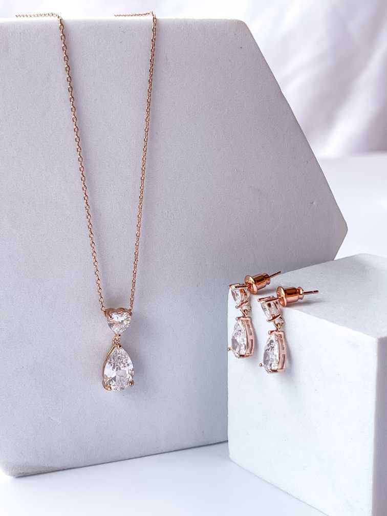 Rose gold steel necklace set 
