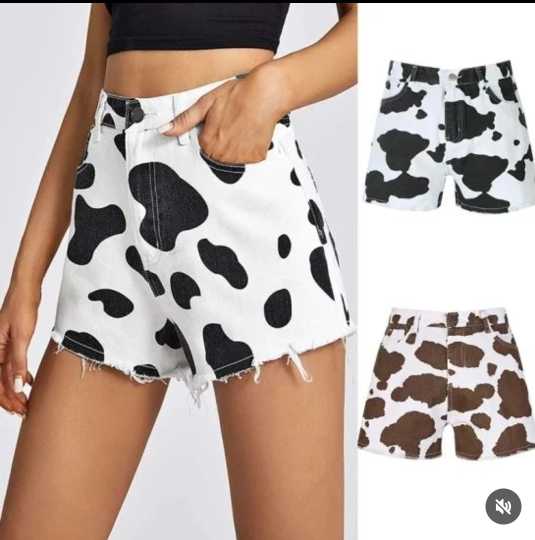 Cow Print Denim Shorts