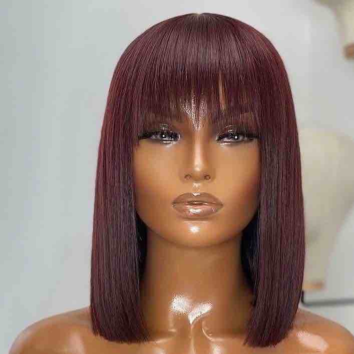 12” Burgundy Bob Human Hair Wig