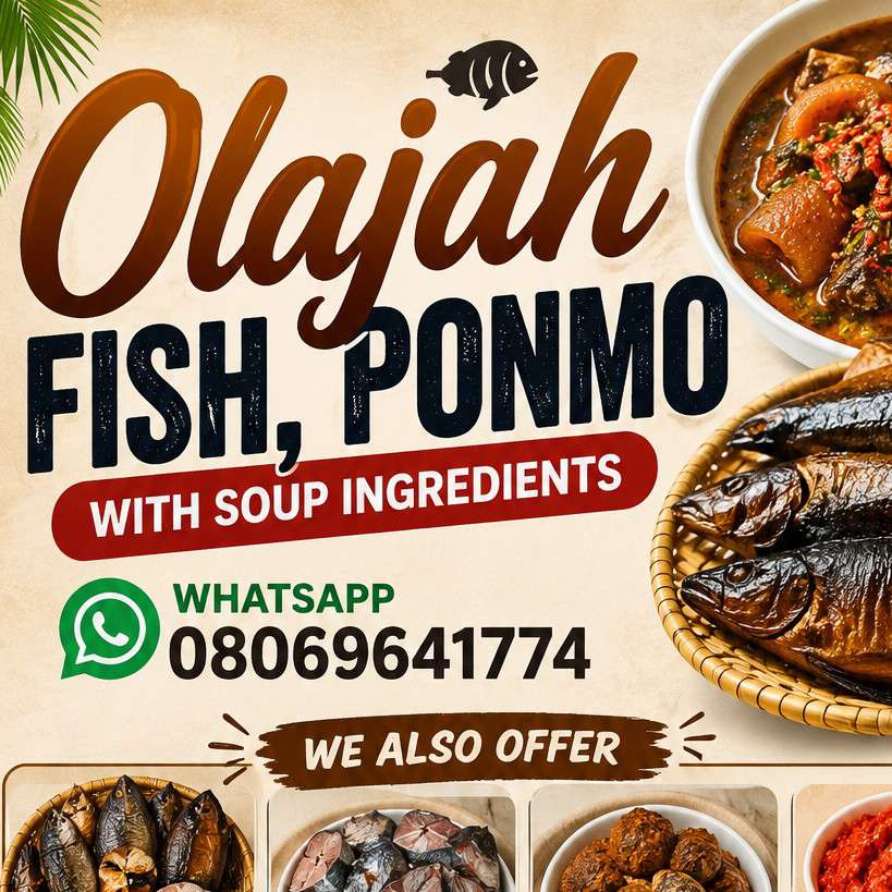 Olajah fish and ponmo with soup ingredients
